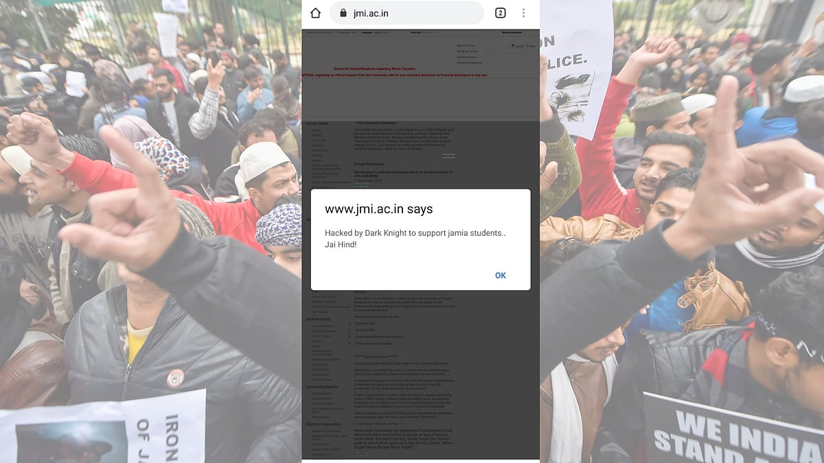 “Hacked by the Dark Knight to support Jamia students.. Jai Hind!”