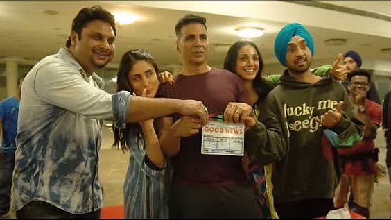 Team <i>Good Newwz</i> on the sets of the film.