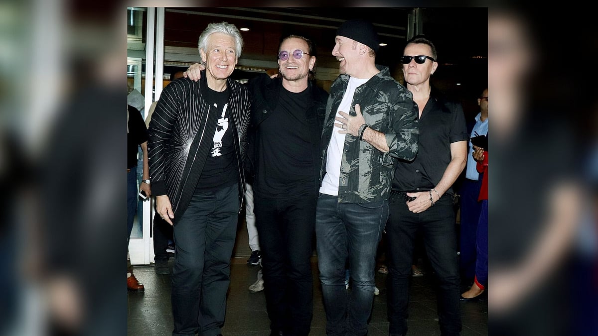 Irish rock band U2 clicked at Mumbai airport. 