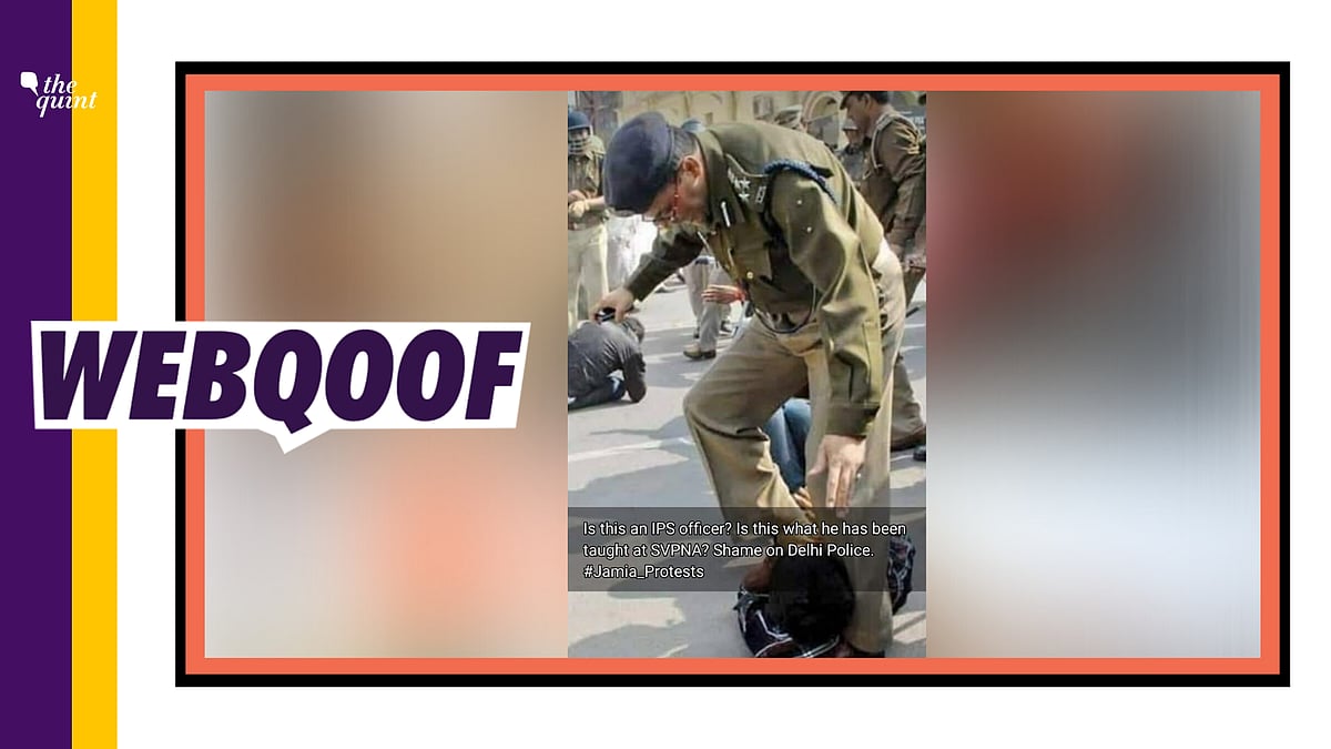 An image of a cop trampling a protester with his boots is being circulated on social media with a claim that it is from Jamia. 