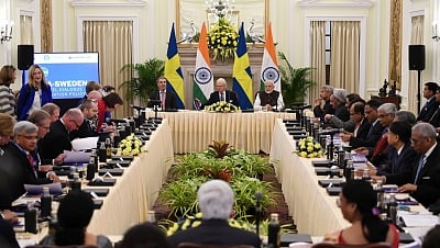 New Delhi: Prime Minister Narendra Modi and the King Carl XVI Gustaf of Sweden at the India-Sweden High Level Dialogue on Innovation Policy, at Hyderabad House in New Delhi on Dec 2, 2019. (Photo: IANS/PIB)