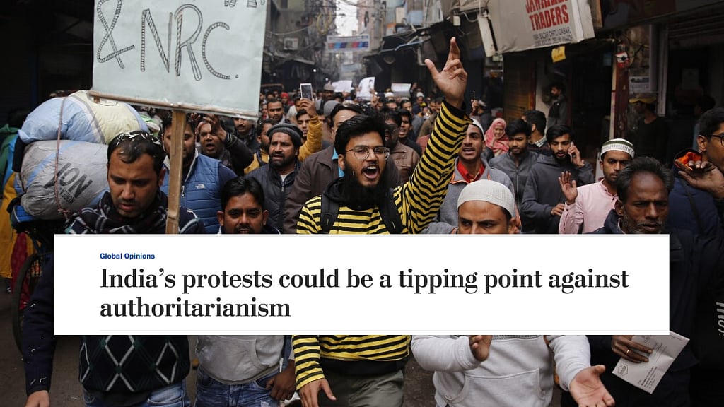 Protesters march against the controversial Citizenship Amendment Act in New Delhi.