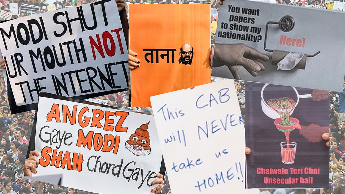 Various posters held during anti-CAA & NRC protests.