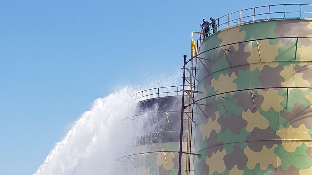 A Kandla fire station official said efforts are on to stop the fire from spreading to nearby tanks.