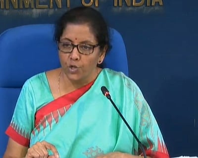New Delhi: Union Finance Minister Nirmala Sitharaman addresses a press conference on cabinet decisions in New Delhi on Nov 20, 2019. (Photo: IANS)