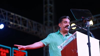 Puducherry: Makkal Needhi Maiam (MNM) President Kamal Haasan addresses during a party rally in Puducherry, on March 31, 2019. 