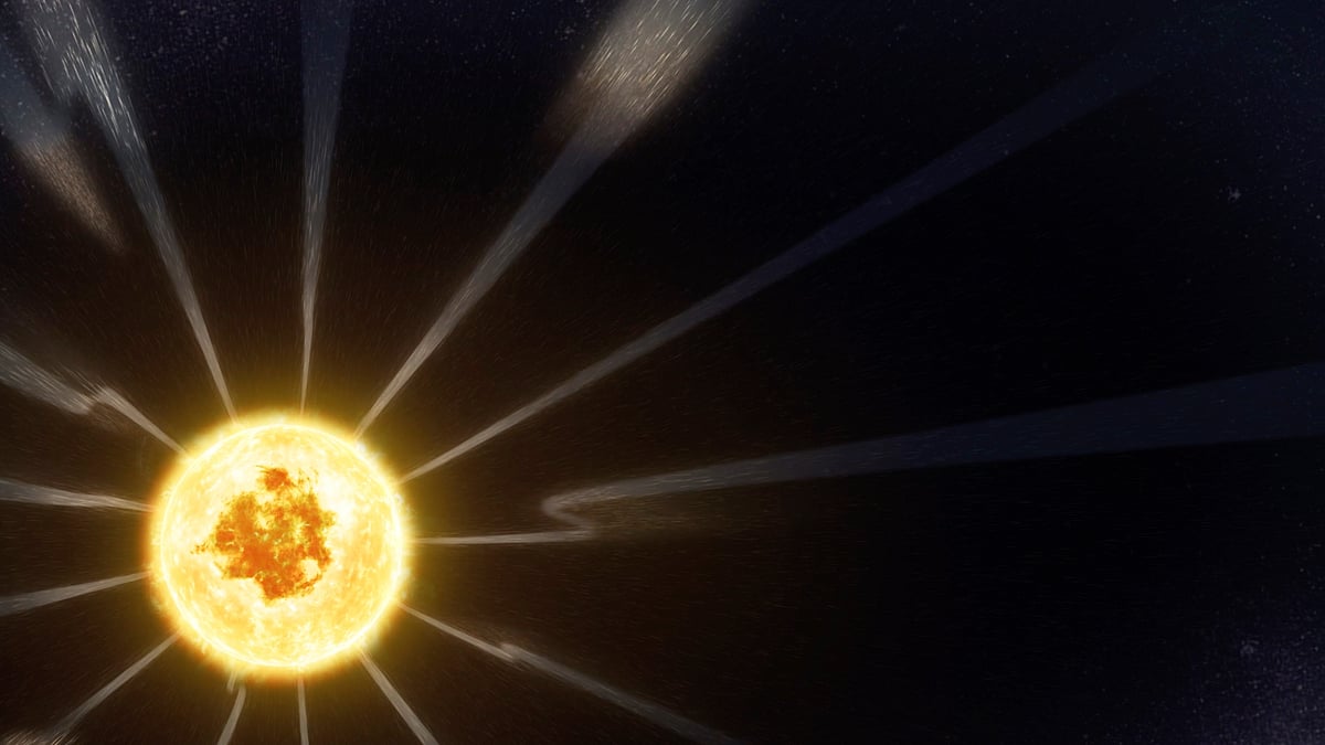 This image taken from video animation provided by NASA, shows flips in the direction of the magnetic field embedded in the solar wind that flows out from the Sun, as detected by the NASA’s Parker Solar Probe’s FIELDS instrument.
