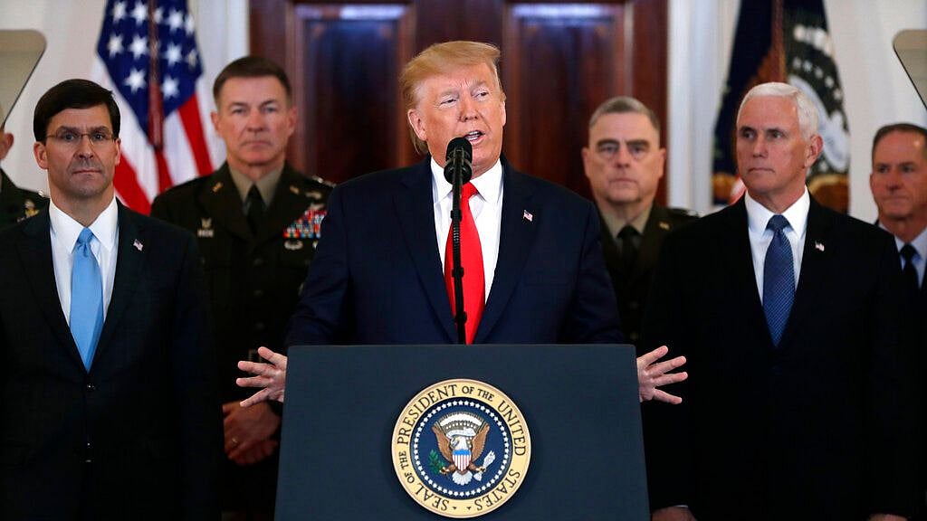 President Donald Trump addressed the nation from the White House on the ballistic missile strike that Iran launched against Iraqi air bases housing US troops, Wednesday, 8 January 2020.
