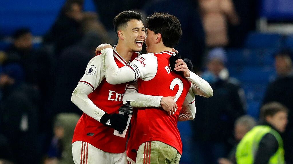 Gabriel Martinelli (left) and Hector Bellerin scored for Arsenal as the Gunners drew 2-2 against Chelsea at Stamford Bridge Stadium in London. 