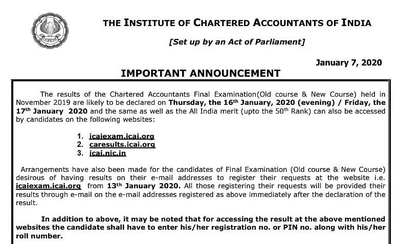ICAI CA Final Exam 2019 result date announced.&nbsp;