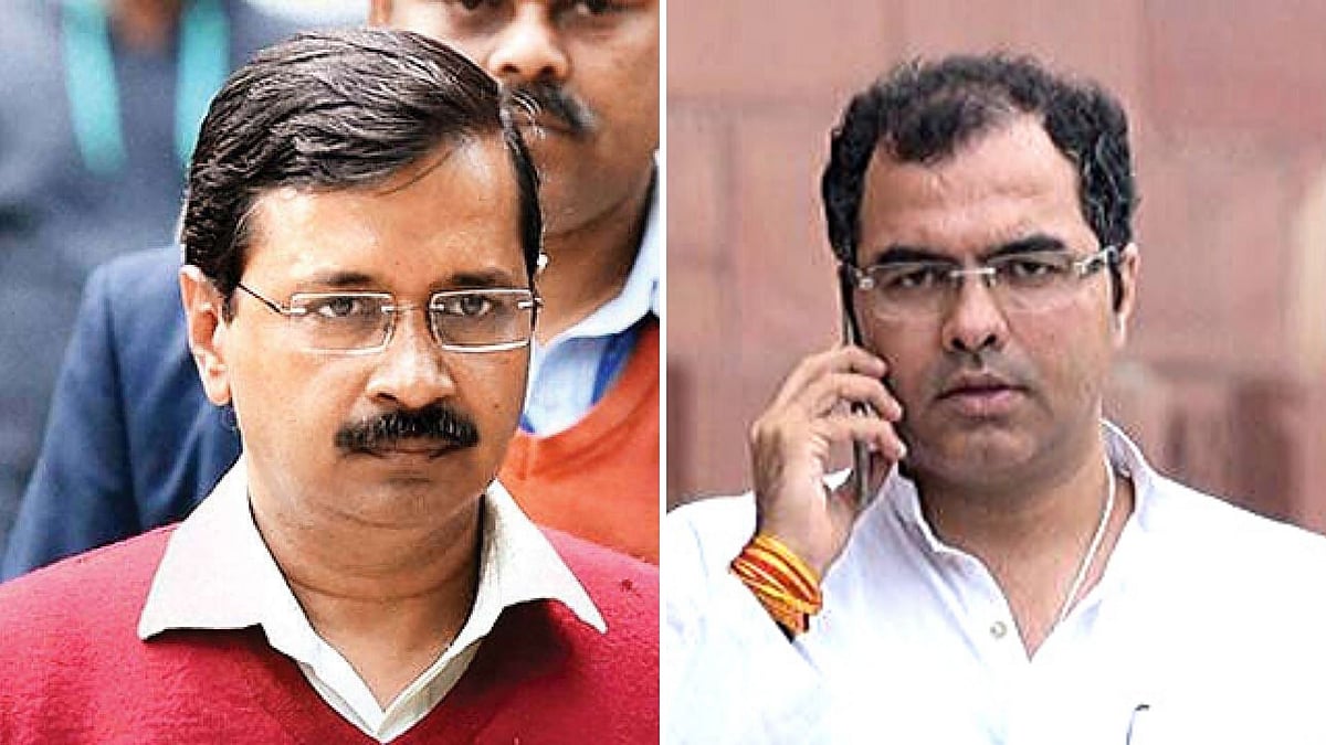 Arvind Kejriwal (left) and BJP MP Parvesh Verma (right)
