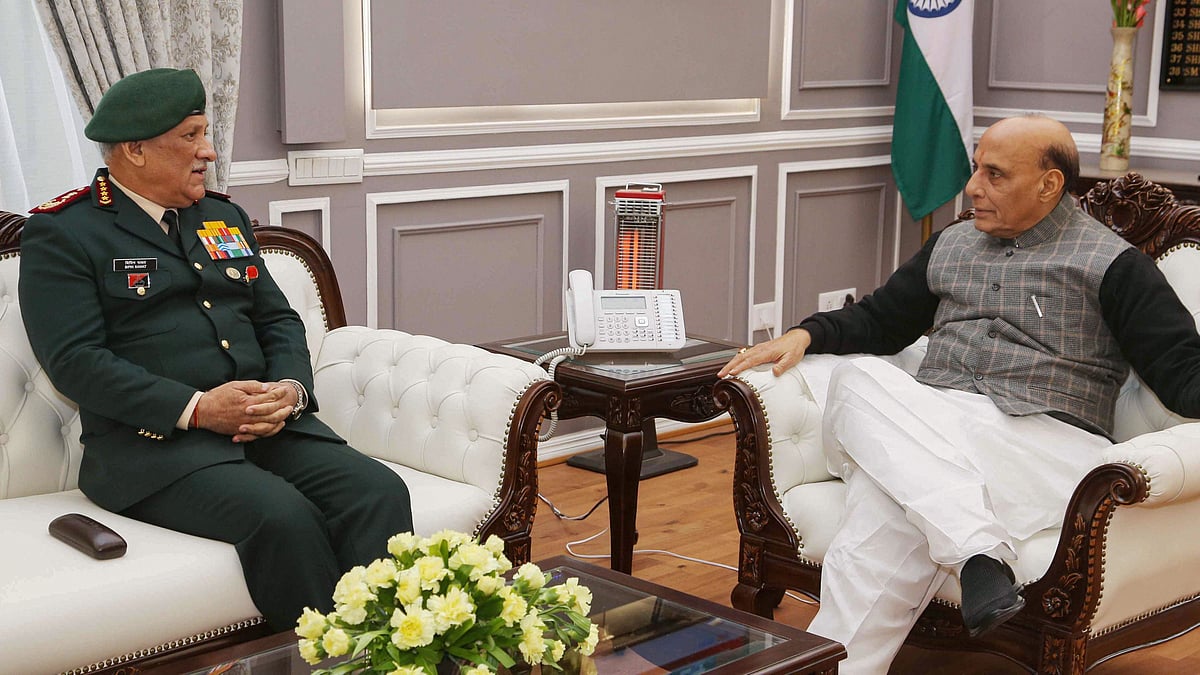 Defence Minister Rajnath Singh during a meeting with Chief of Defence Staff General Bipin Rawat. 