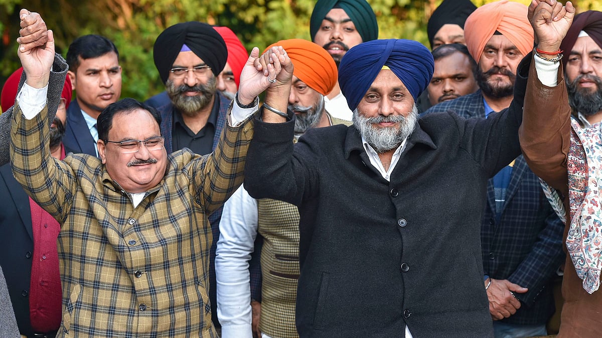 BJP President JP Nadda with Shiromani Akali Dal President Sukhbir Badal