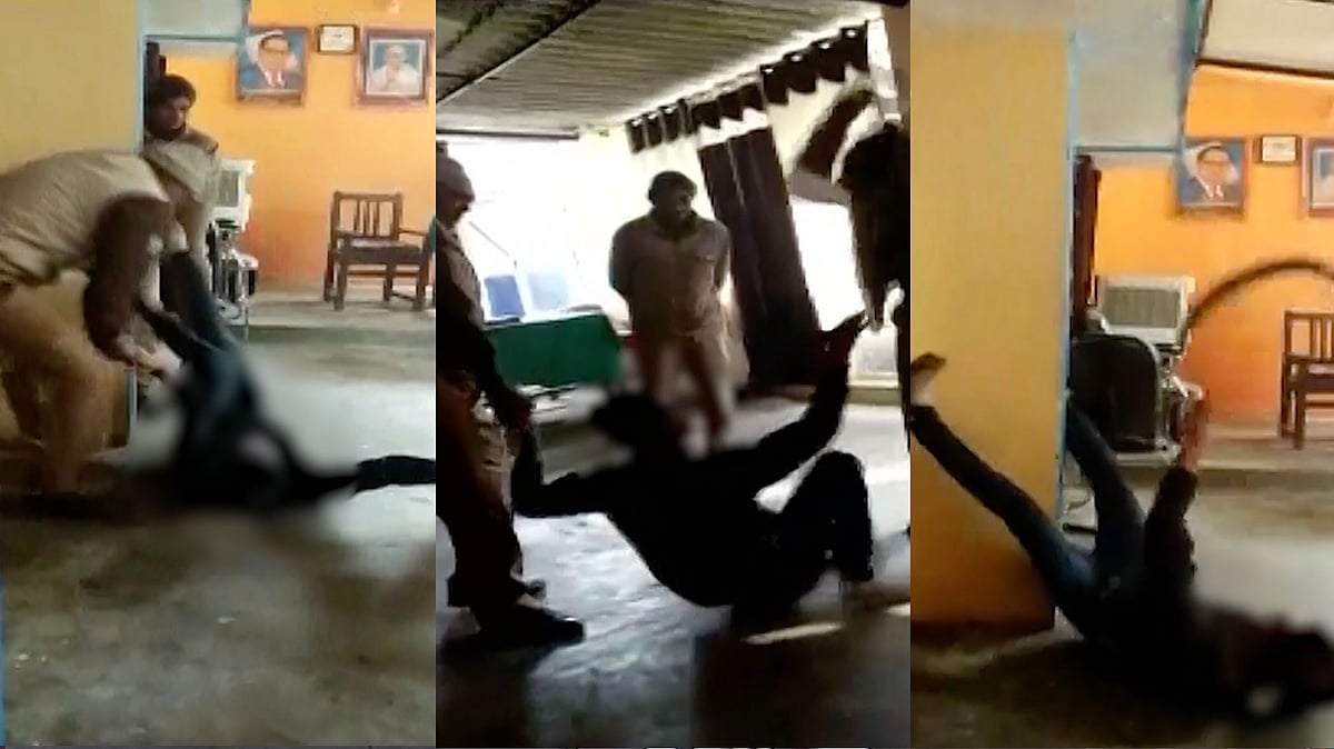 The man was repeatedly being beaten by a leather belt by the Deoria police.