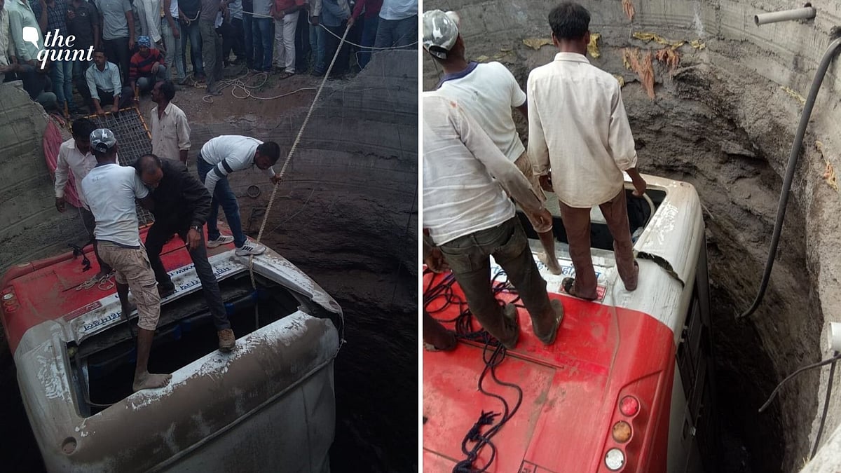 A bus and a rickshaw fell into a well after ramming into each other, in Deola area of Nashik. 