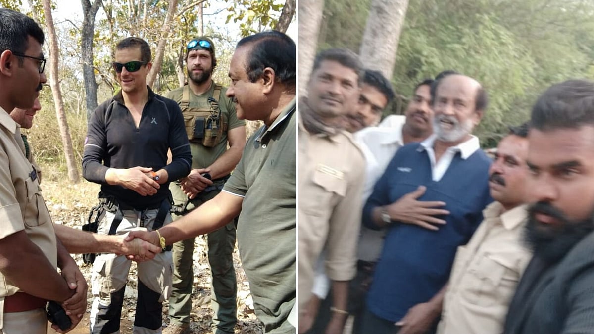 Rajinikanth shoots with Bear Grylls for <i>Man vs Wild.</i>
