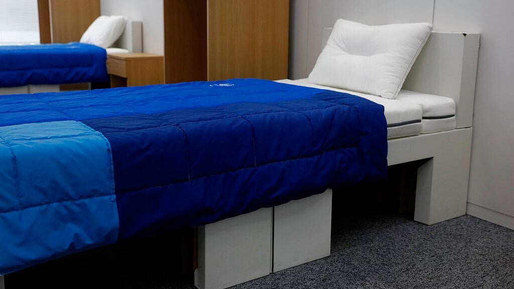 The single bed frames will be recycled into paper products after the Games.