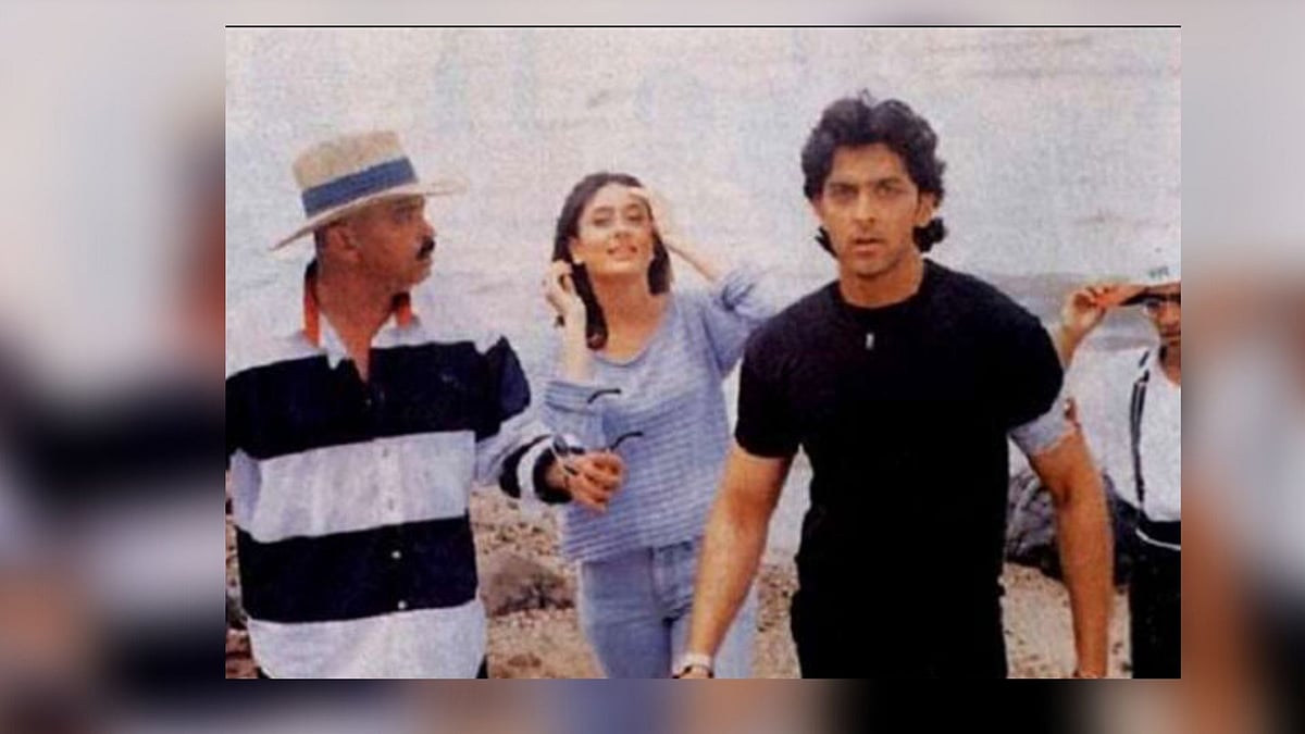 Rakesh Roshan with Hrithik and Kareena Kapoor on the sets of <i>Kaho Naa Pyaar Hai</i>.