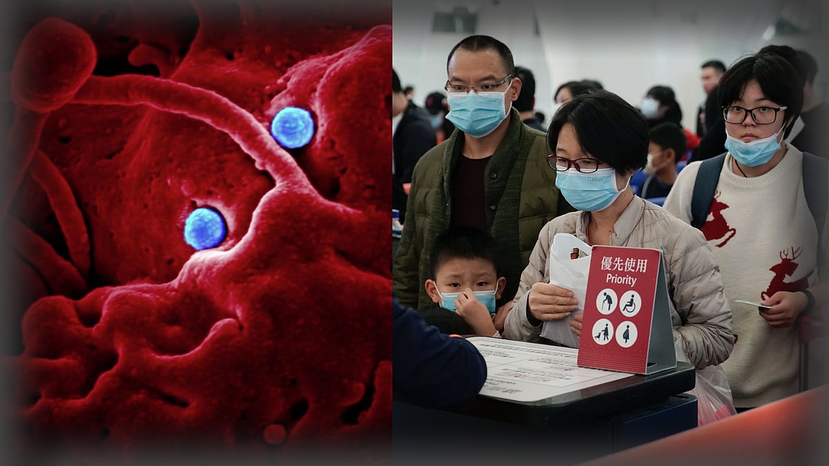 People wearing protective respiratory masks in downtown Beijing.
