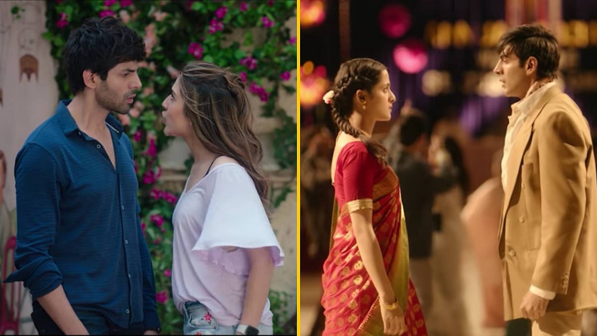 Kartik Aaryan, Sara Ali Khan and Arushi Sharma in stills from <i>Love Aaj Kal </i>song ‘Shayad’.