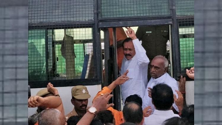 H Raja being taken into custody by the Tamil Nadu police.