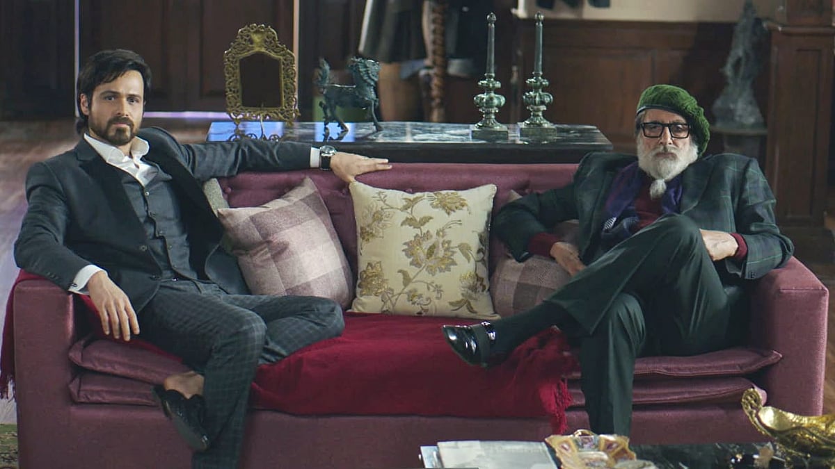 Emraan Hashmi and Amitabh Bachchan in <i>Chehre.</i>