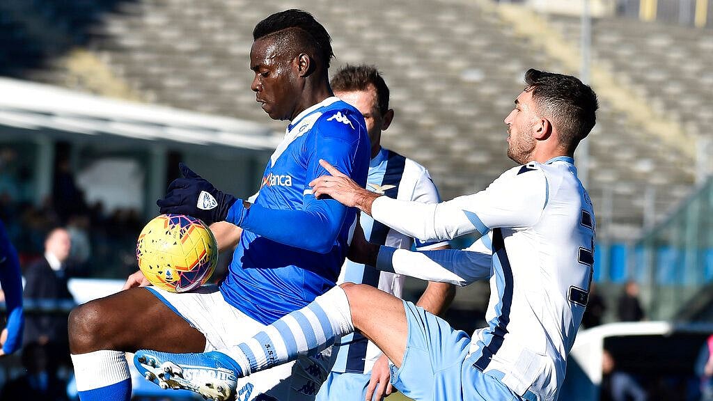 Mario Balotelli (left) had scored in the 8th minute to help Brescia take the lead against Lazio in their recent Seria A game.