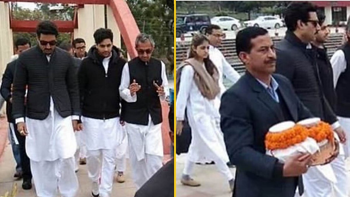 Abhishek Bachchan, Agastya Nanda and Navya Naveli attend Ritu Nanda’s last rites at Haridwar.