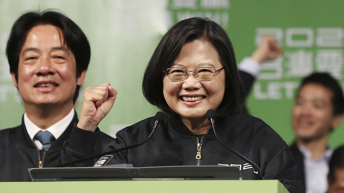 Taiwan’s 2020 presidential election candidate, Taiwanese President Tsai Ing-wen celebrates her victory with supporters in Taipei, Taiwan.