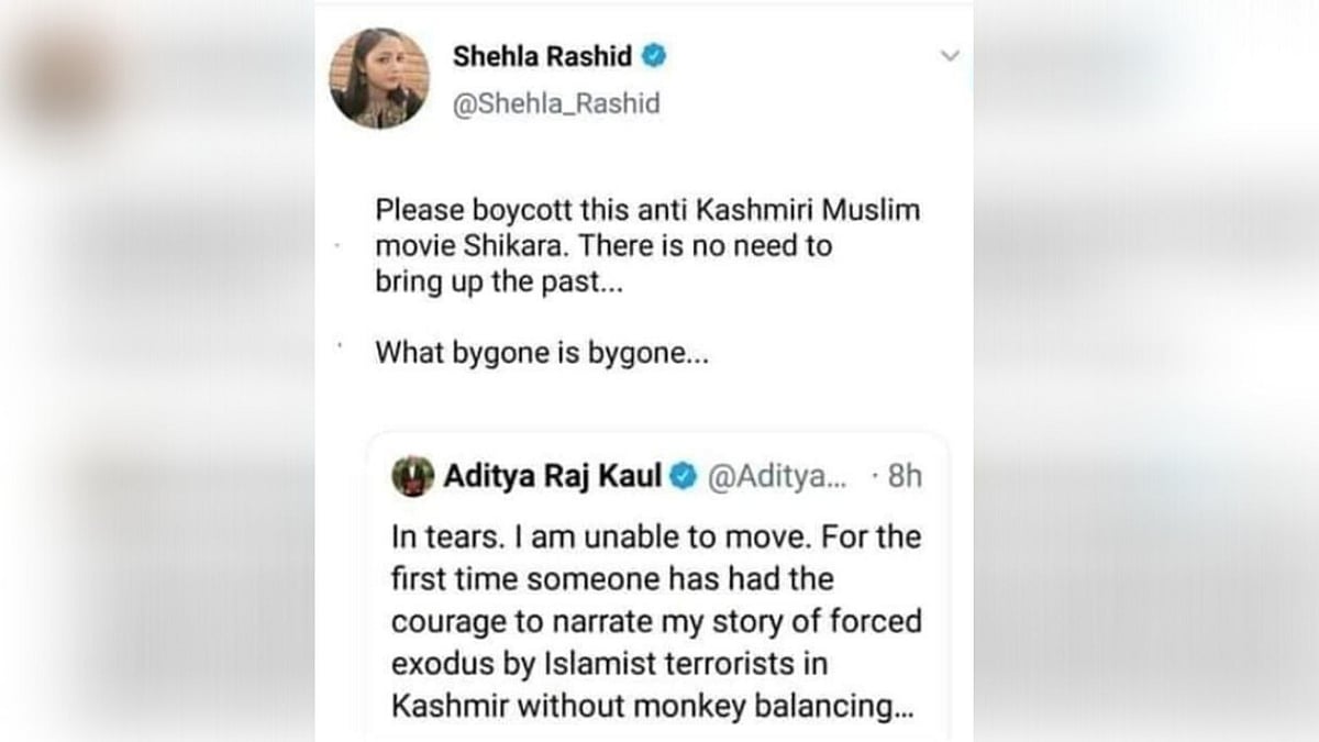 A morphed photo is being used to claim that former JNU student leader Shehla Rashid called for boycotting the film ‘Shikara’.
