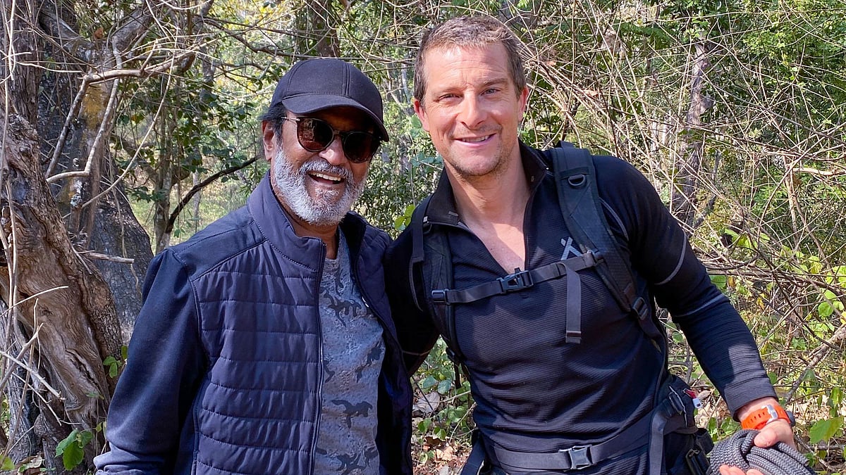 Bear Grylls with Rajinikanth. 