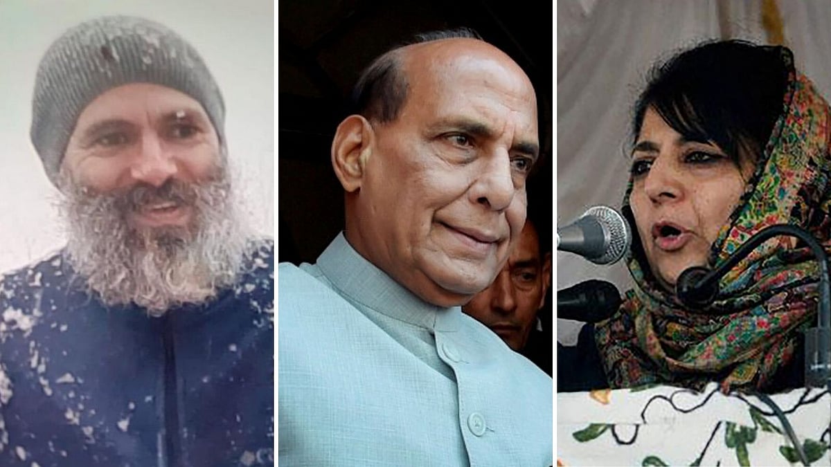 From left: Omar Abdullah, Rajnath Singh and Mehbooba Mufti. 