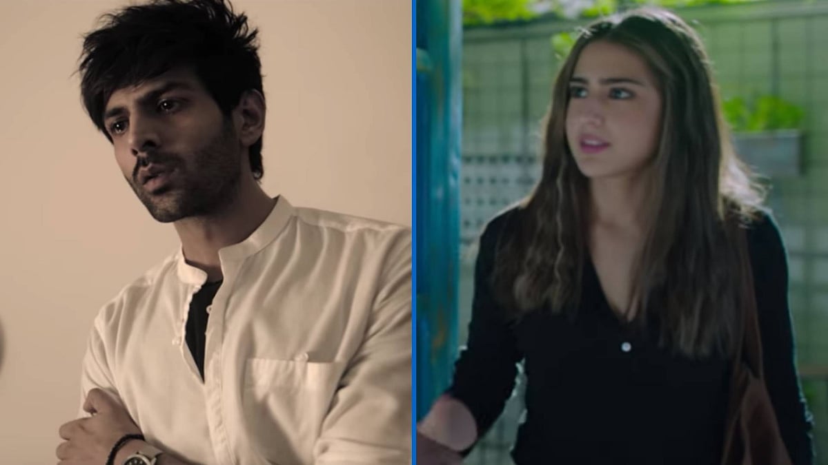 Kartik Aaryan and Sara Ali Khan in a still from <i>Love Aaj Kal </i>song ‘Mehrama’.