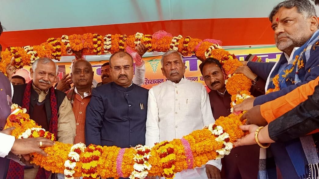 Bihar Health Minister Mangal Pandey at foundation stone laying ceremony of a hospital in Bihar’s Siwan district on Friday, 14 February.
