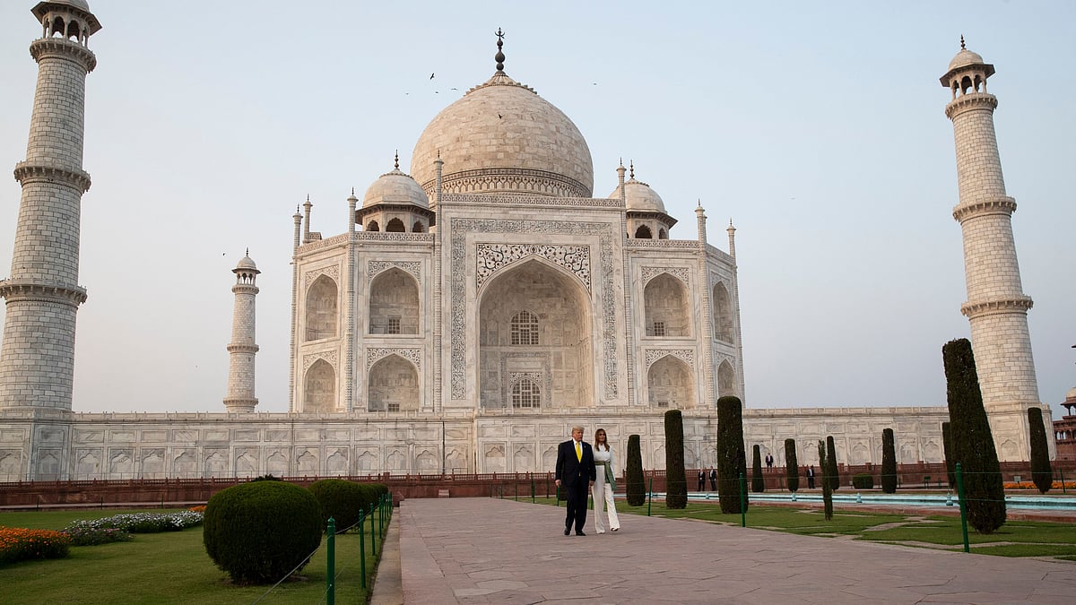 US President Donald Trump and First Lady Melania Trump at Taj Mahal in Agra.