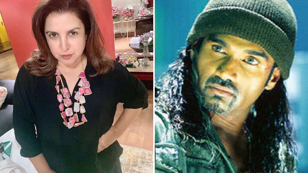 Farah Khan Kunder (L) and a still from <i>Main Hoon&nbsp; Na (R)</i>