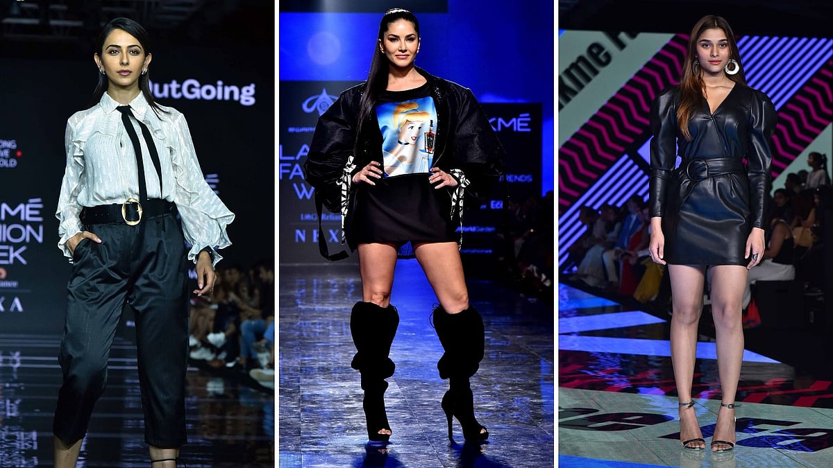 Rakul Preet Singh, Sunny Leone and Saiee Manjrekar at the Lakmé Fashion Week Summer Resort 2020.&nbsp;