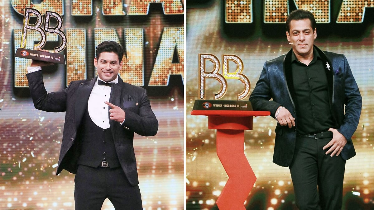 Salman Khan and Sidharth Shukla with the Bigg Boss 13 winning trophy.