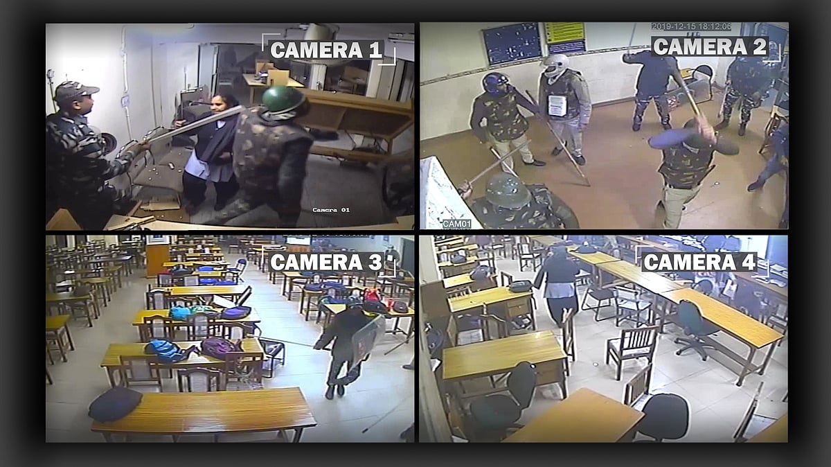 4 clips showing Delhi police vandalising the Jamia property.