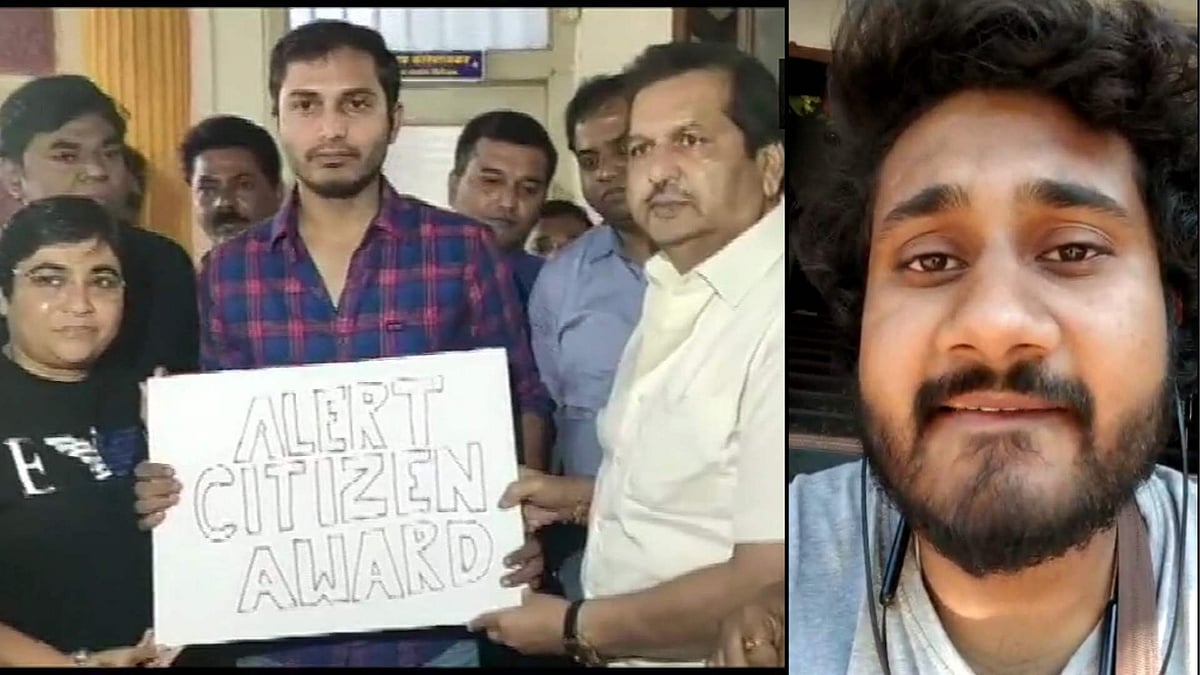 Mumbai BJP President Mangal Prabhat Lodha felicitates the Uber driver (left)/Poet Bappadittya Sarkar (Right)