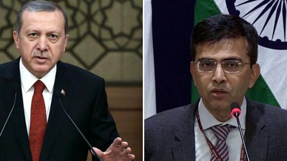 Turkish President Erdogan; MEA Spokesperson Raveesh Kumar.