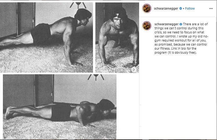 Australian-American Actor Arnold Schwarzenegger Shares His Coronavirus Quarantine Workout Tips