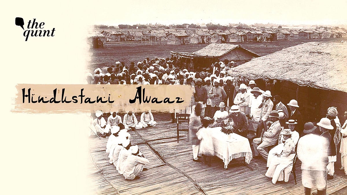 Image of discharged hospital patients after bubonic plague outbreak, being given relief money, Karachi, India, 1897.