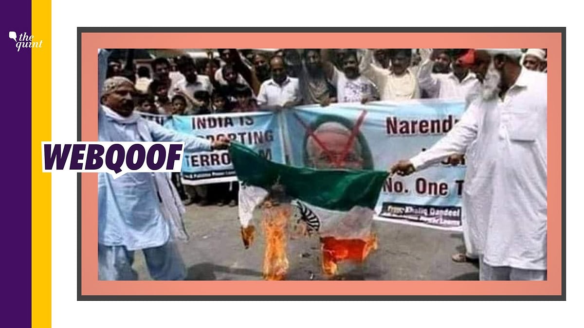 A viral image on social media falsely claimed that CAA protesters burnt Tricolour but the image is actually from Pakistan.