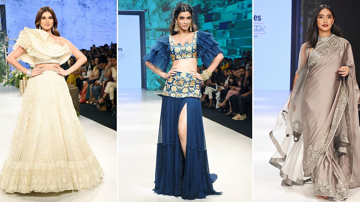 Tara Sutaria, Diana Penty and Sayani Gupta at Bombay Times fashion week.&nbsp;