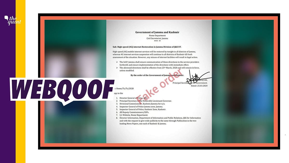 Department of Information and Public Relations, Government of Jammu and Kashmir said that the order being circulated is fake.