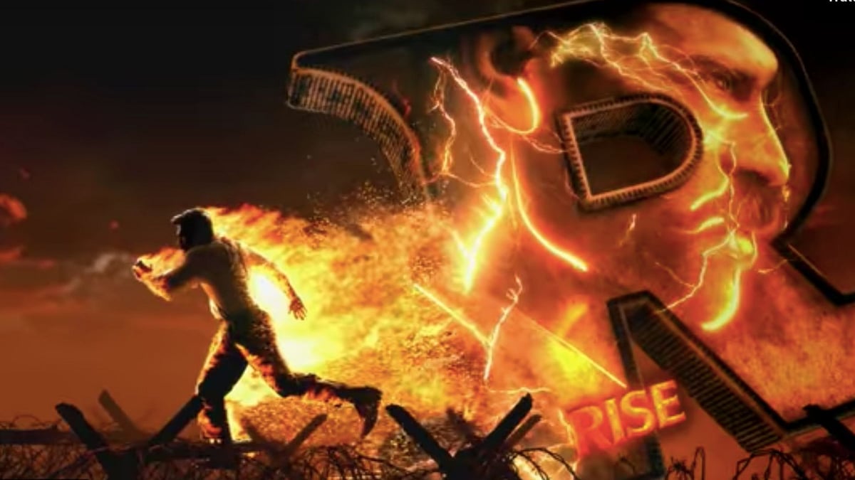 The motion poster of SS Rajamouli’s RRR.&nbsp;