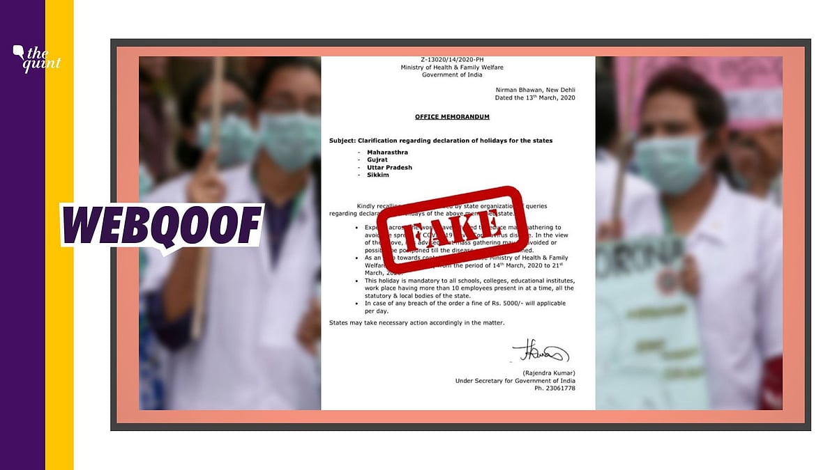 A fake circular is being shared to claim that holiday has been declared in four states from 14 March to 21 March.