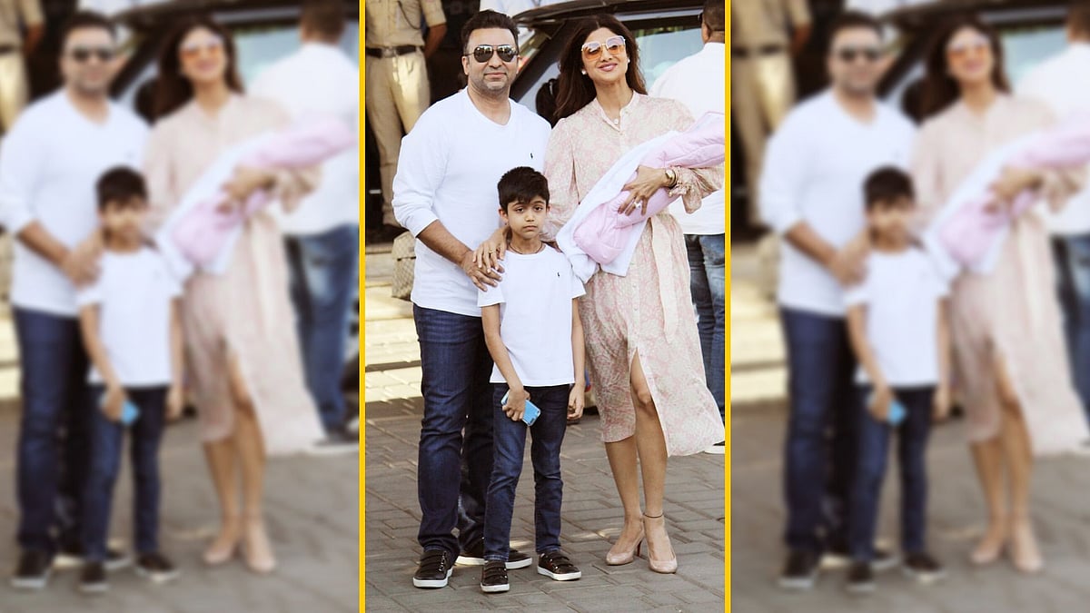 Shilpa Shetty, Raj Kundra with their son and newborn daughter Samisha. 