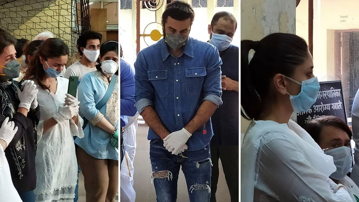Alia Bhatt, Ranbir Kapoor and Kareena Kapoor at Chandanwadi crematorium.&nbsp;